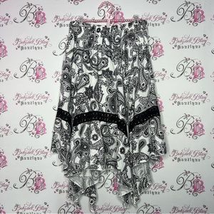 Katies skirt paisley whimsyical white black flowy maxi midi skirt ribbon bow